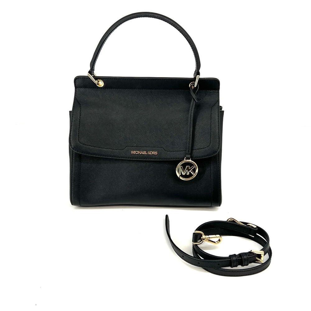 Michael Kors Talia MK Satchel Top Handle Bag Black Saffiano Leather‎ 38S0CAMS3L